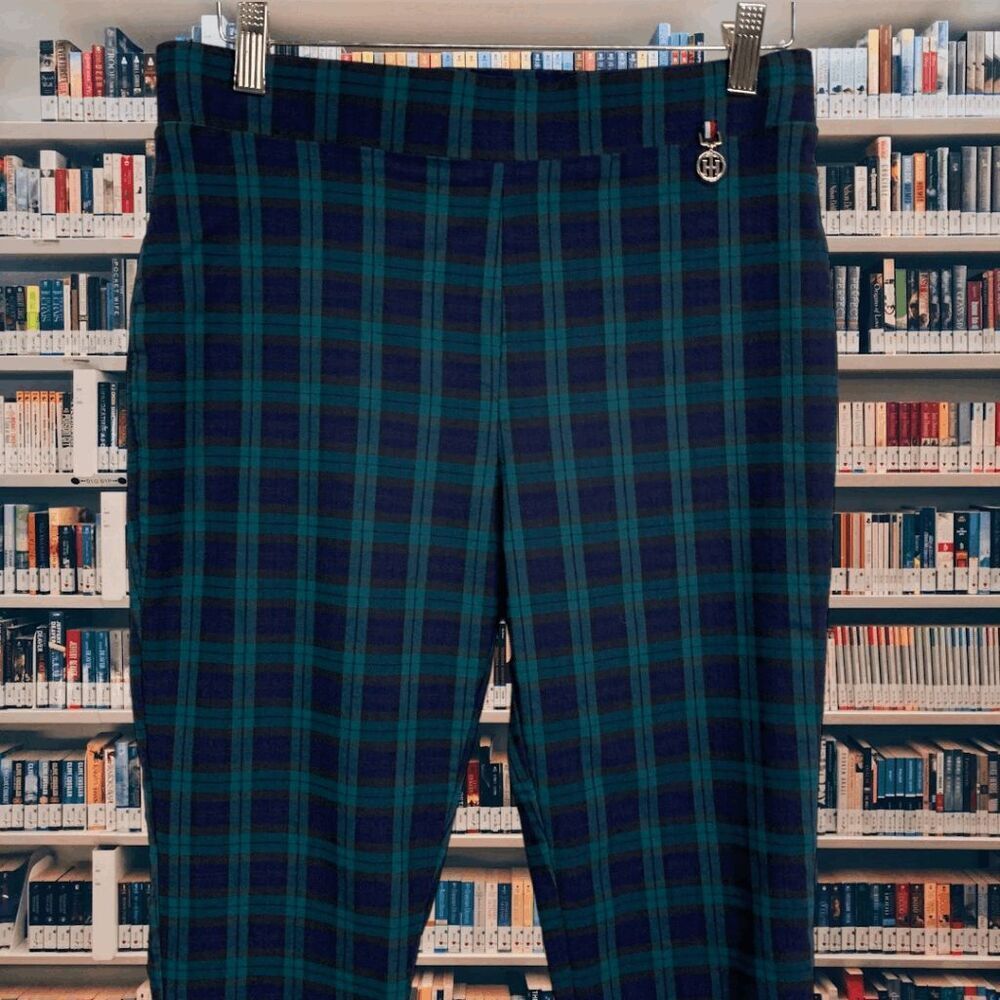 Plaid Women's Pants - Green and Blue